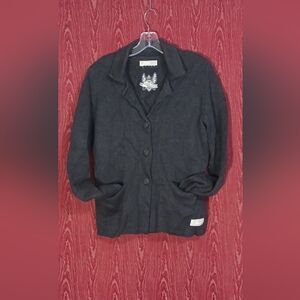 ODD MOLLY 713A Dark Gray Long Sleeve Collared Button Pockets Cardigan Sweater 3